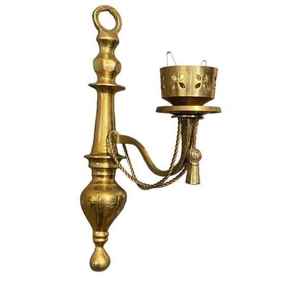 Vintage Brass Wall Sconce Candle Holders 2-Piece Set MCM Regency Made in India - Picture 3 of 9